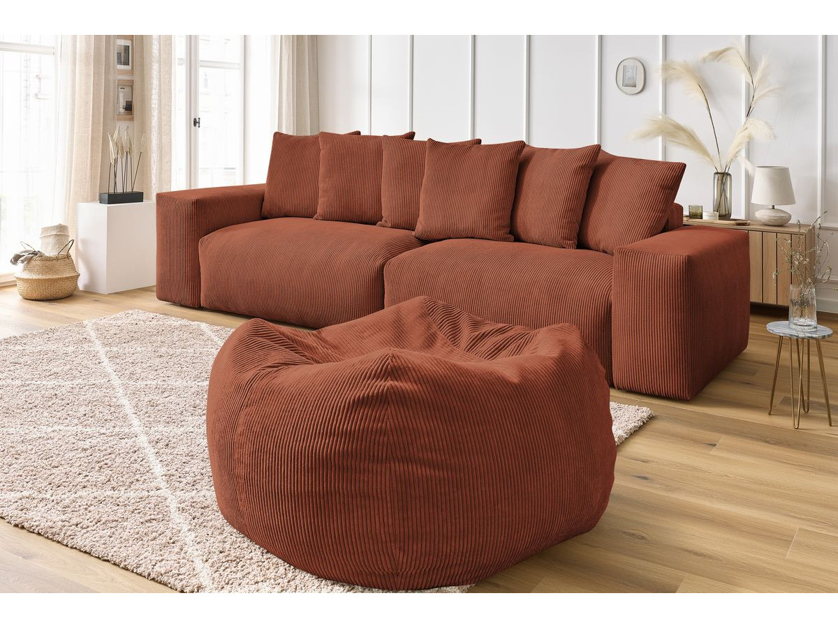 Canapé d'angle fixe EVEREST tissu chiné - Orange - Angle droit - 10 coussins