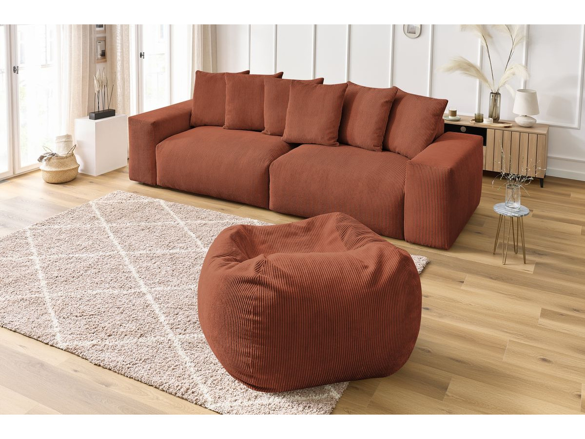 Canapé d'angle fixe EVEREST tissu chiné - Orange - Angle droit - 10 coussins