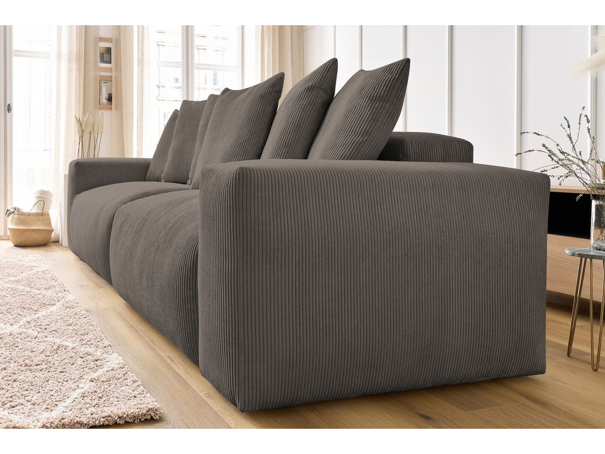 Canapé d'angle fixe EVEREST tissu chiné - Orange - Angle droit - 10 coussins