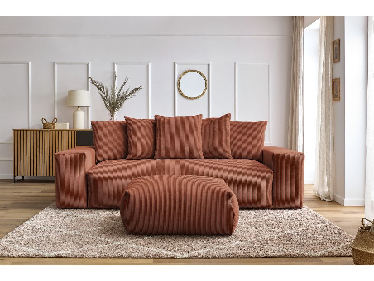 Canapé droit convertible coffre VOLTAIRE avec pouf orange — vue 5