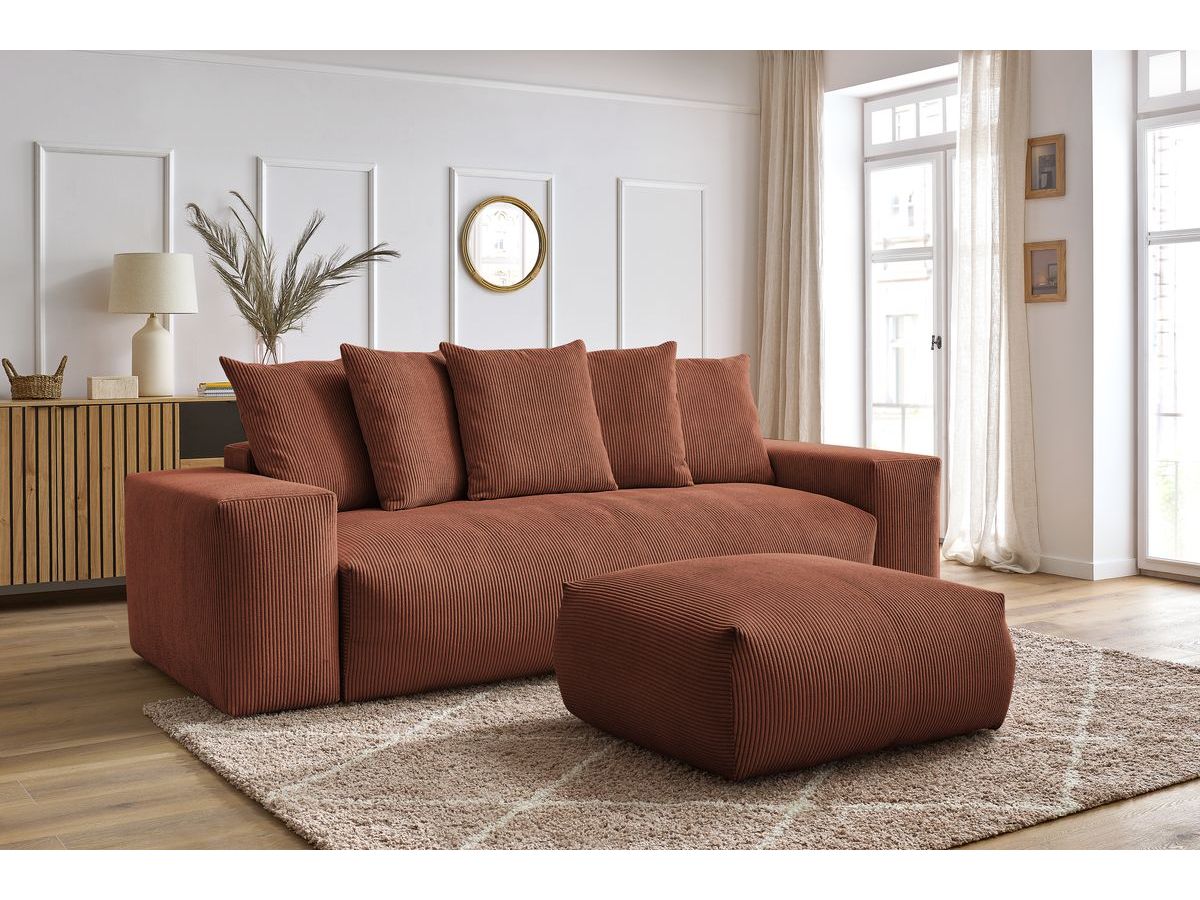 Canapé droit convertible coffre VOLTAIRE avec pouf