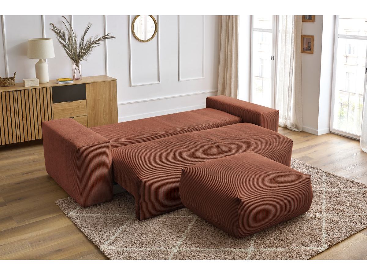 Canapé droit convertible coffre VOLTAIRE avec pouf