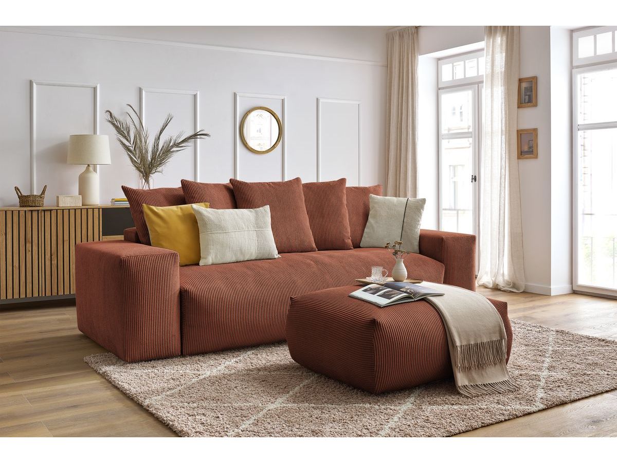 Canapé droit convertible coffre VOLTAIRE avec pouf