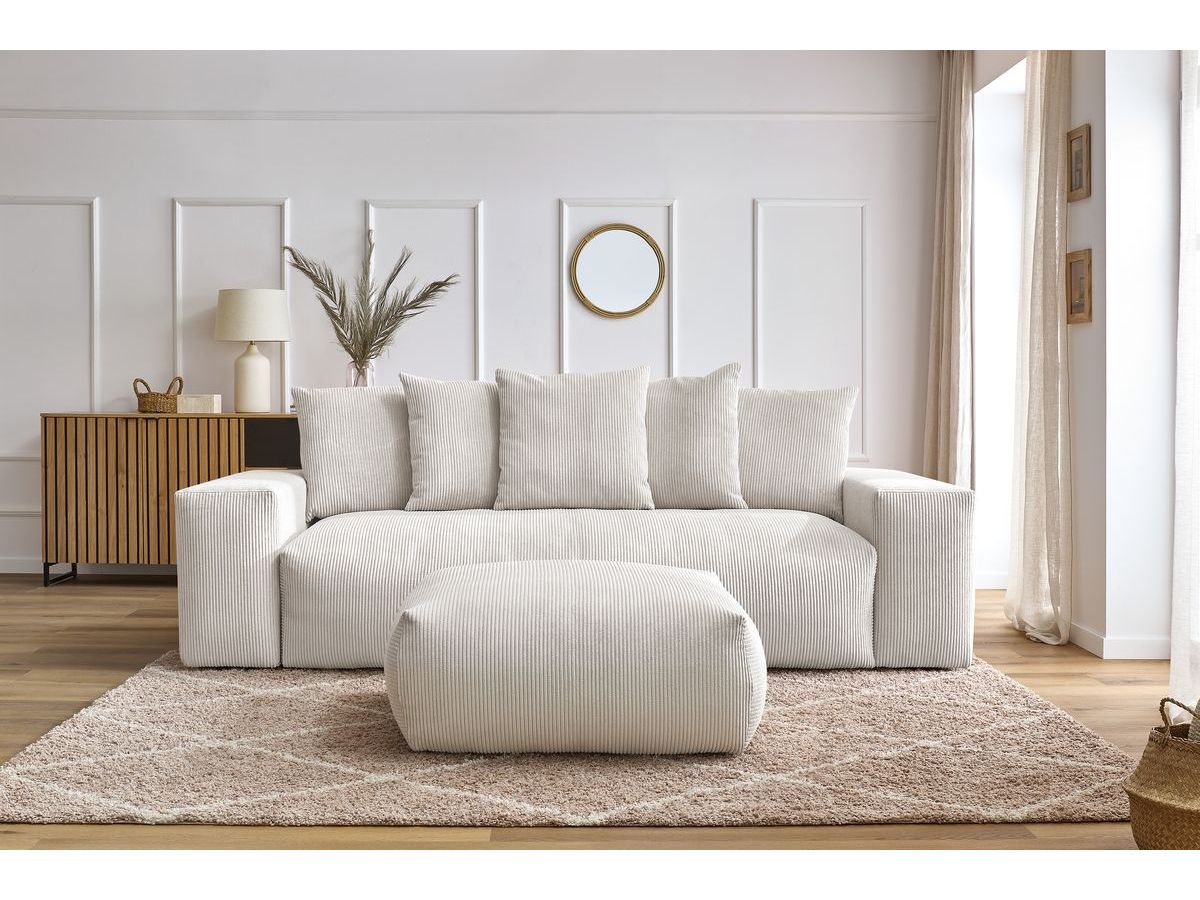 Canapé droit convertible coffre VOLTAIRE avec pouf beige — vue 5