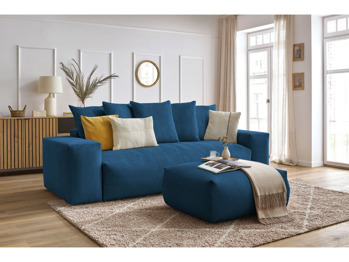 Canapé droit convertible coffre VOLTAIRE avec pouf