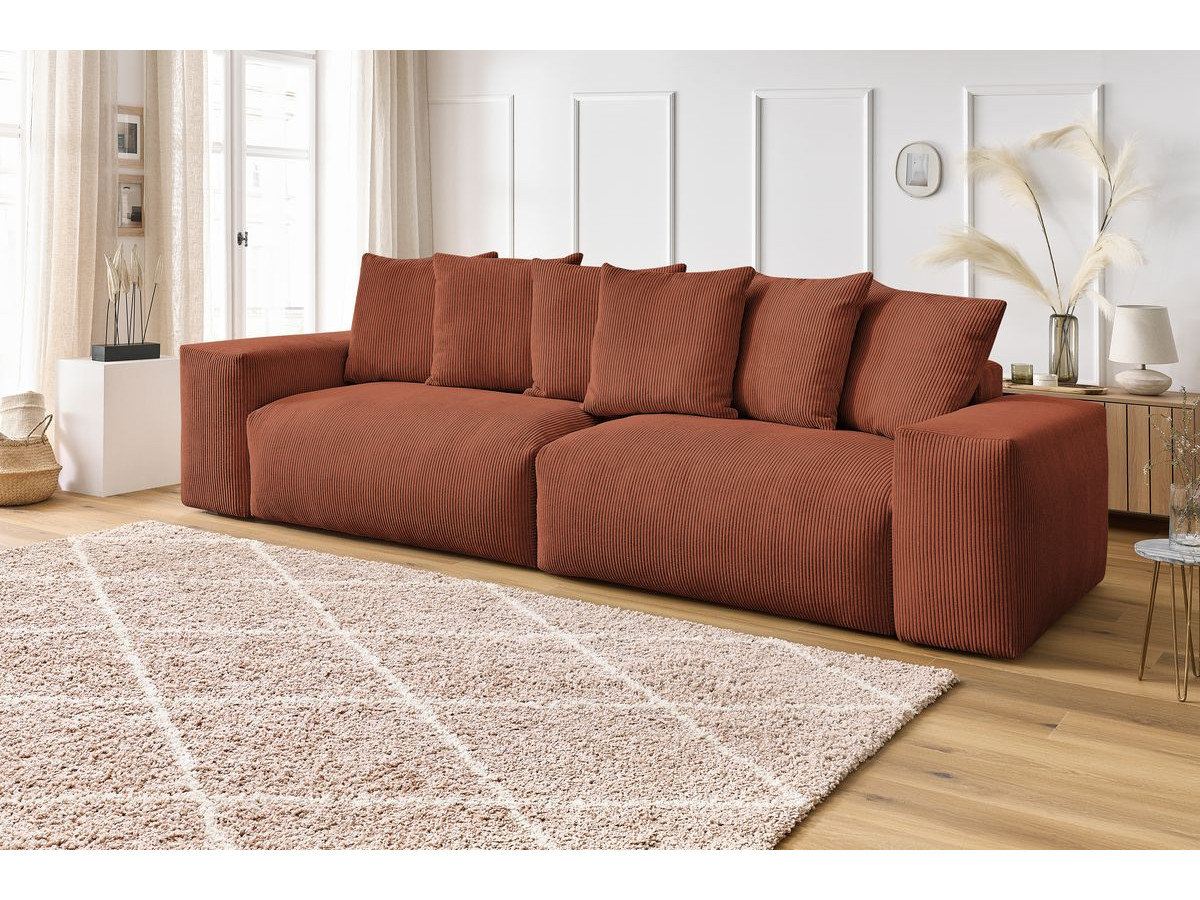 Canapé d'angle fixe EVEREST tissu chiné - Orange - Angle droit - 10 coussins