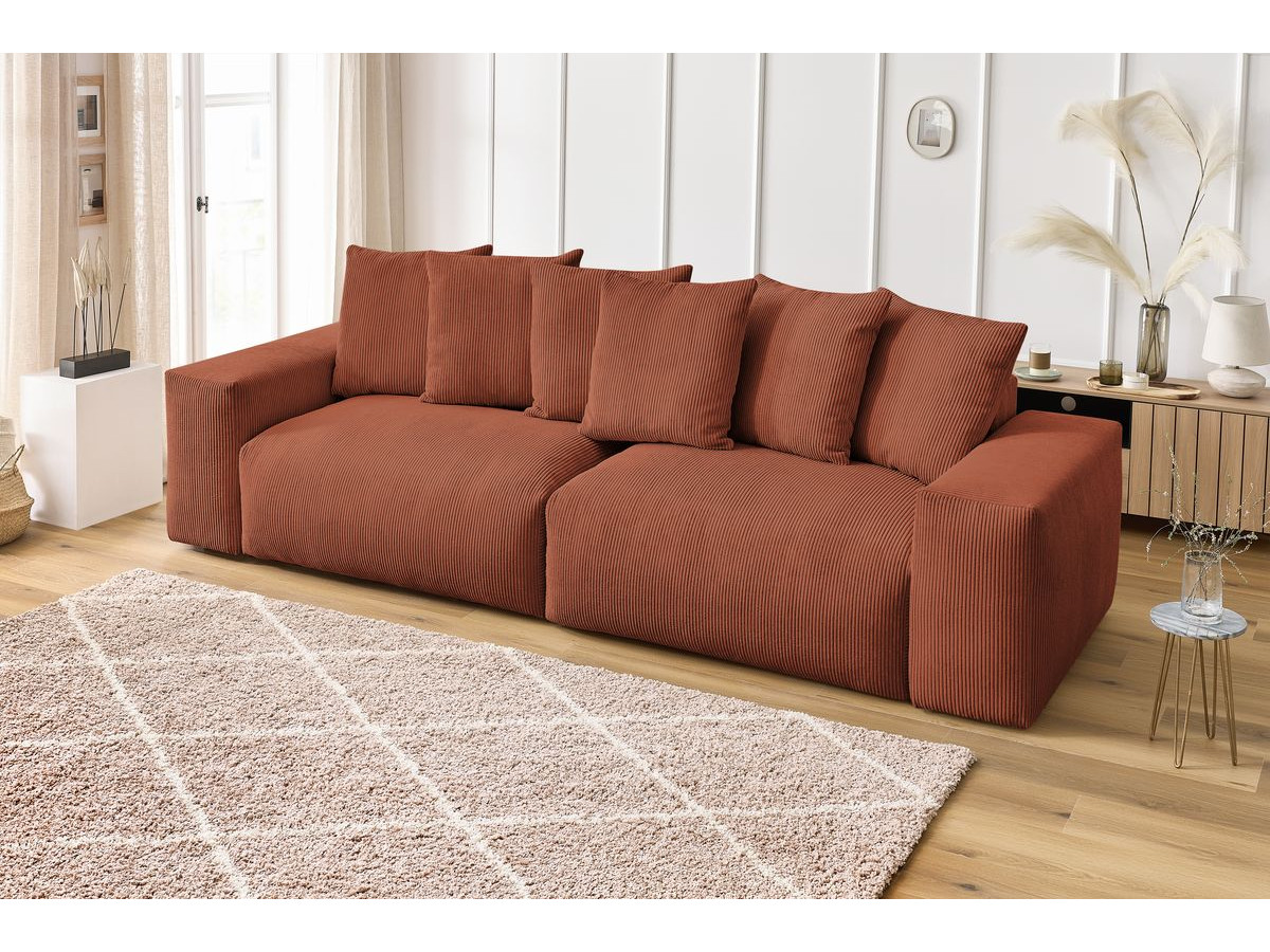 Canapé d'angle fixe EVEREST tissu chiné - Orange - Angle droit - 10 coussins