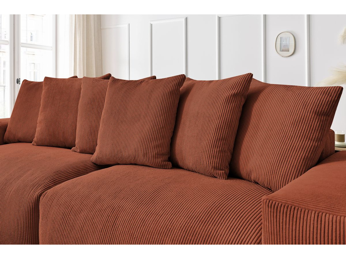Canapé d'angle fixe EVEREST tissu chiné - Orange - Angle droit - 10 coussins