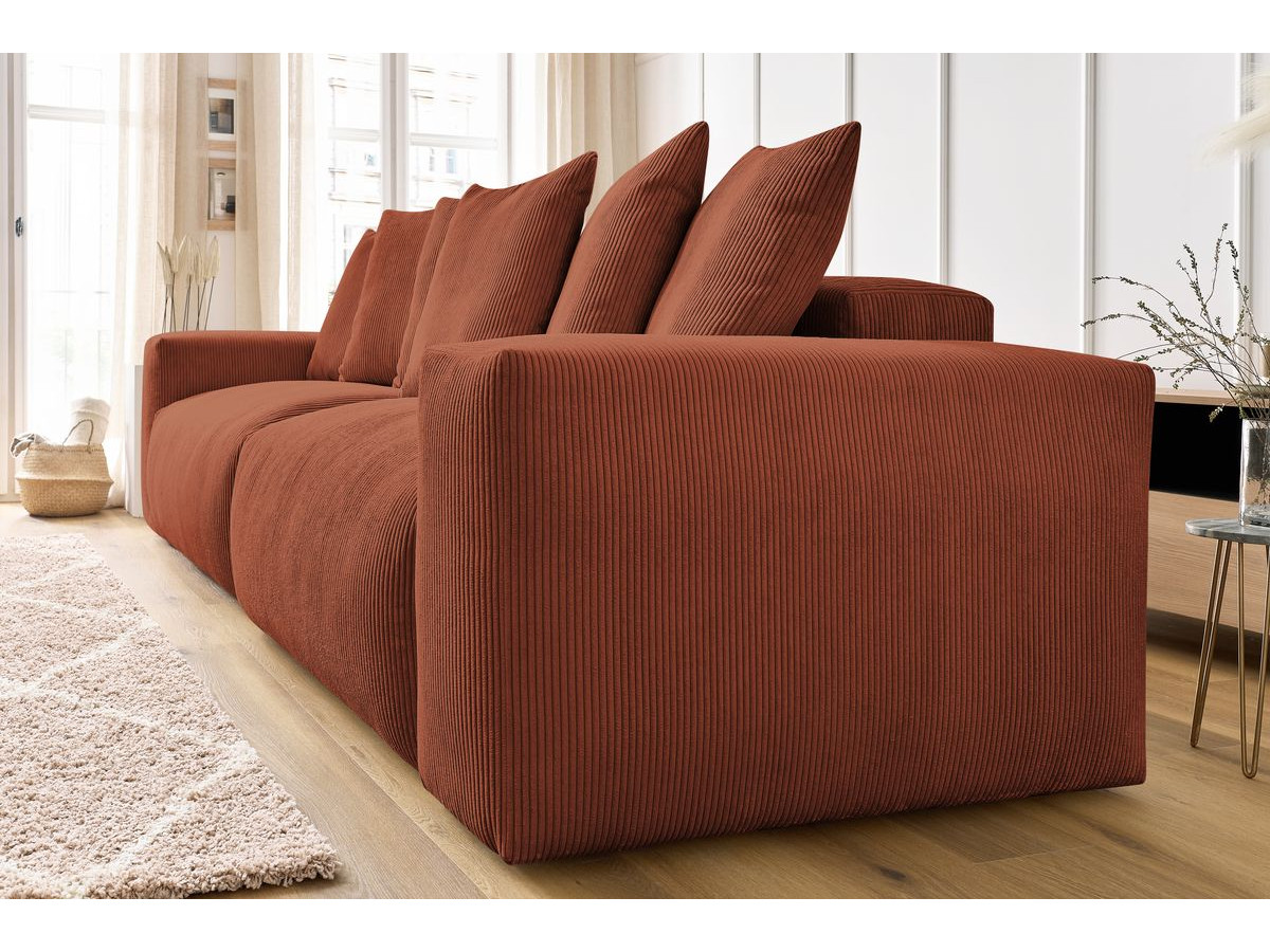 Canapé d'angle fixe EVEREST tissu chiné - Orange - Angle droit - 10 coussins