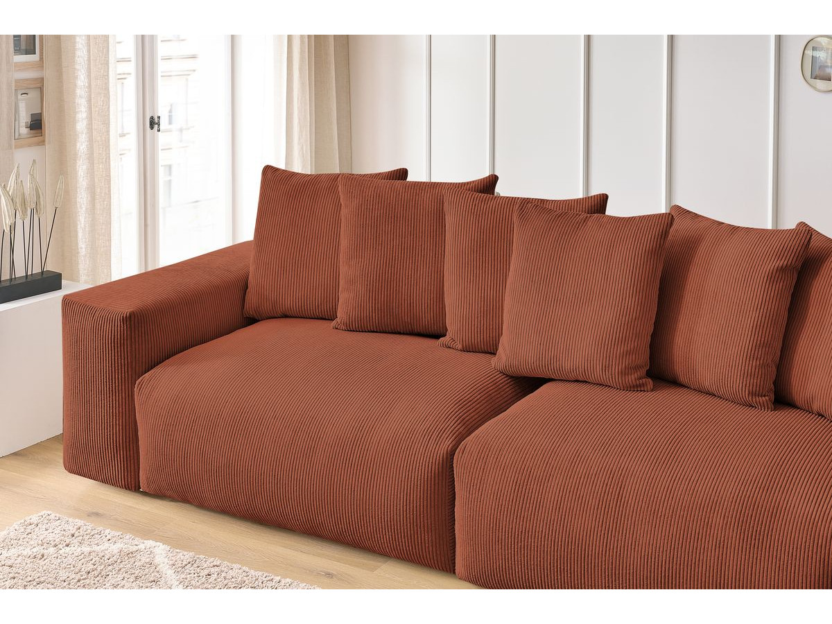 Canapé d'angle fixe EVEREST tissu chiné - Orange - Angle droit - 10 coussins