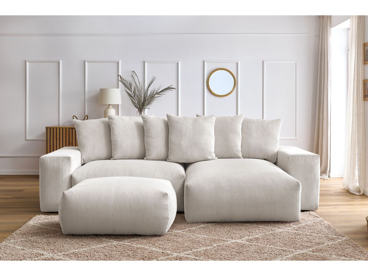 Canapé d'angle réversible convertible coffre VOLTAIRE avec pouf beige — vue 5