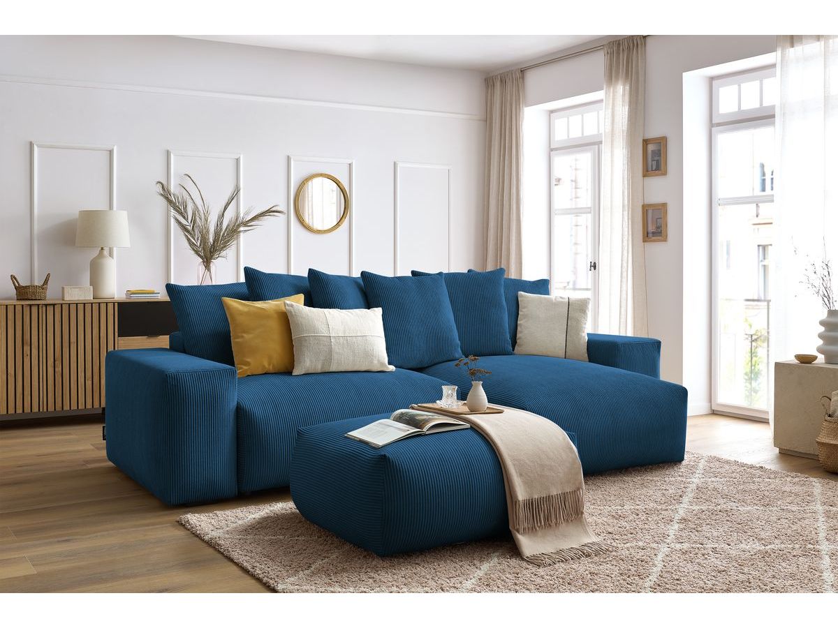 Canapé d'angle réversible convertible coffre VOLTAIRE avec pouf