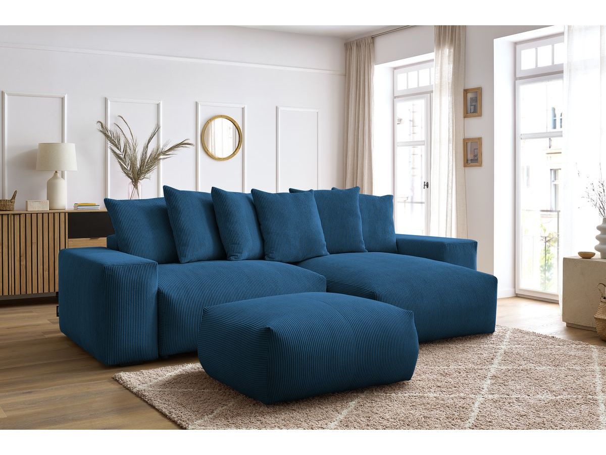 Canapé d'angle réversible convertible coffre VOLTAIRE avec pouf