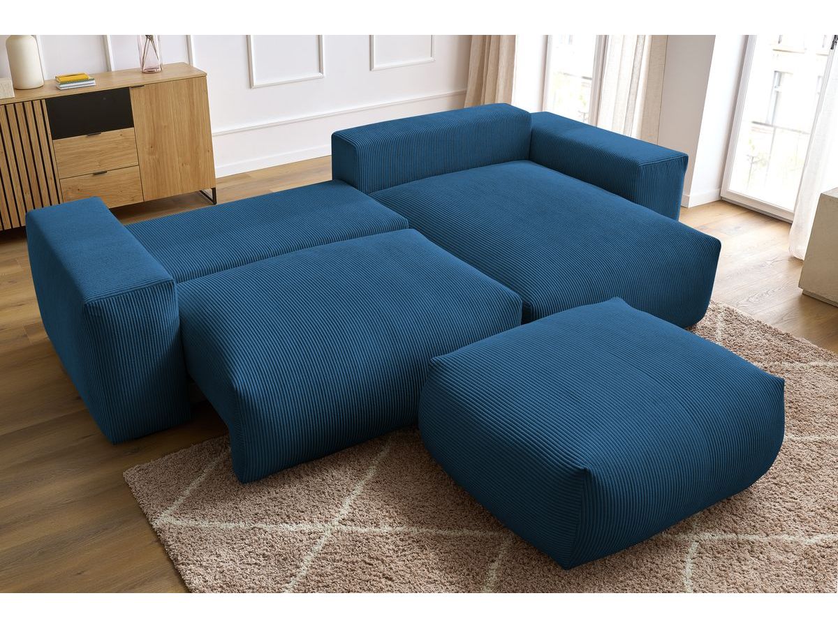 Canapé d'angle réversible convertible coffre VOLTAIRE avec pouf