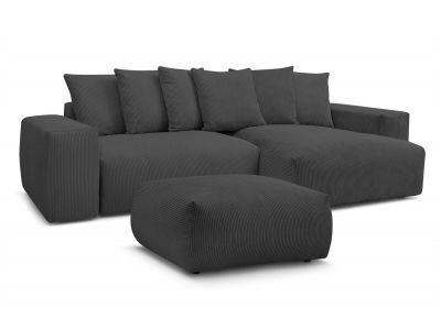 Canapé d'angle réversible convertible coffre VOLTAIRE avec pouf