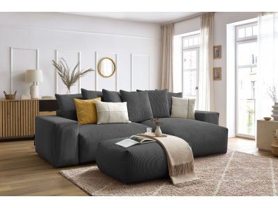 Canapé d'angle réversible convertible coffre VOLTAIRE avec pouf
