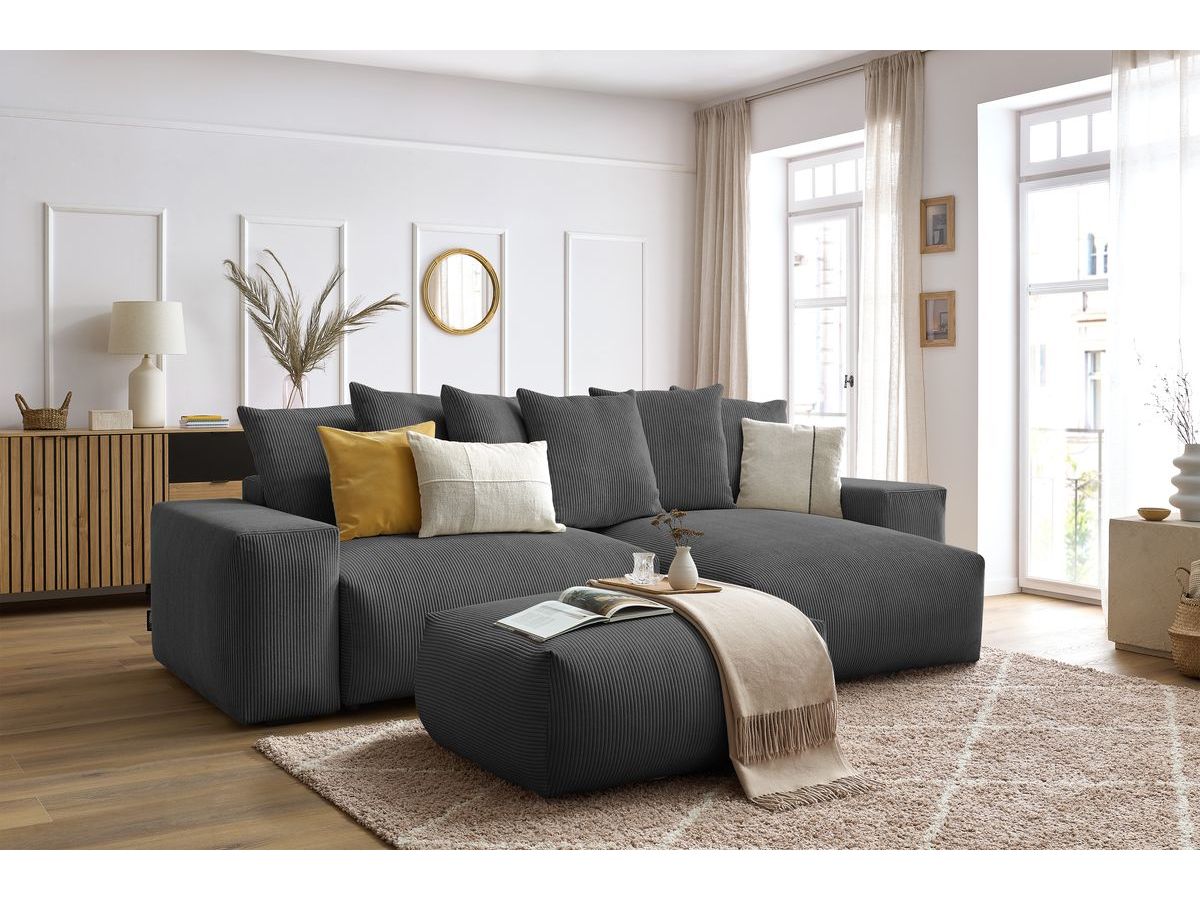 Canapé d'angle réversible convertible coffre VOLTAIRE avec pouf