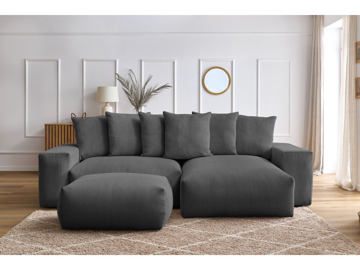 Canapé d'angle réversible convertible coffre VOLTAIRE avec pouf gris foncé  réversible BOBOCHIC 5 places - Vue supplémentaire 3