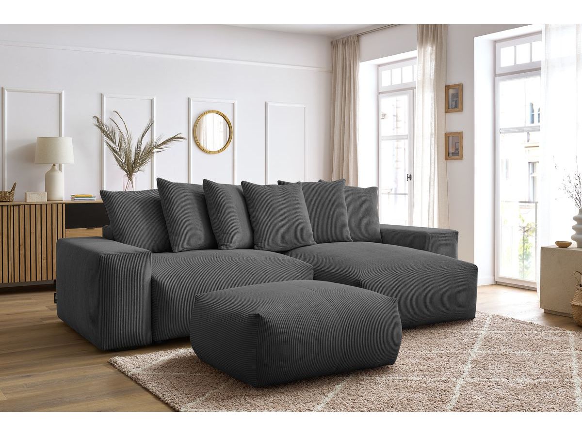 Canapé d'angle réversible convertible coffre VOLTAIRE avec pouf