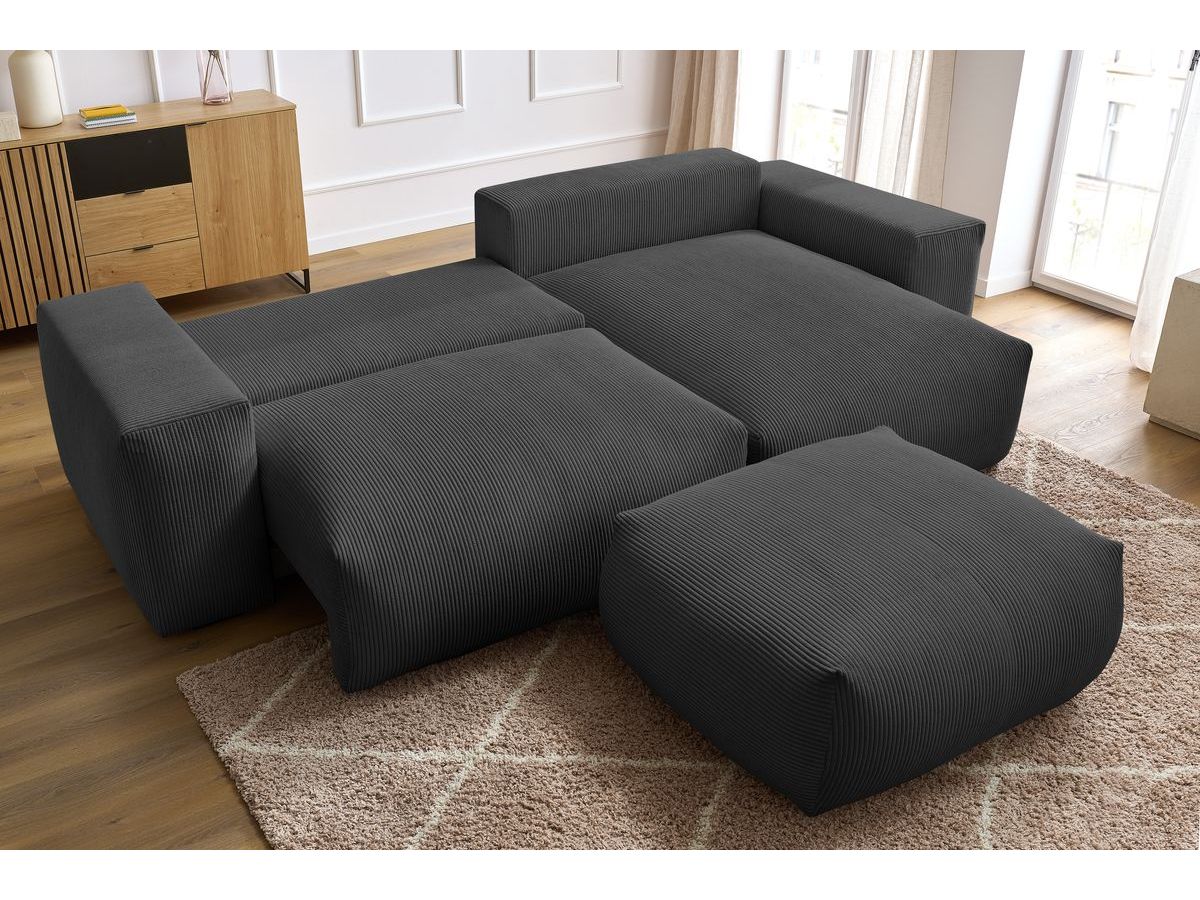 Canapé d'angle réversible convertible coffre VOLTAIRE avec pouf