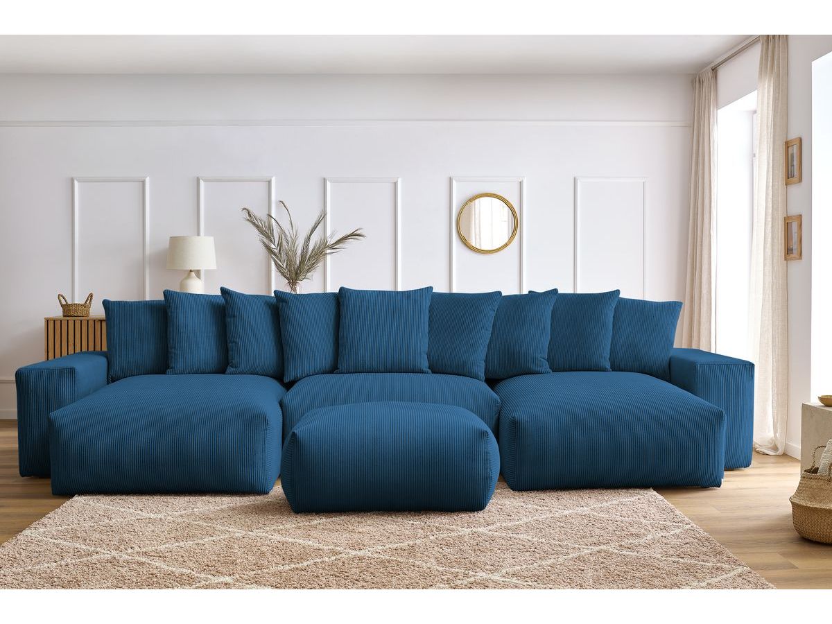 Canapé panoramique convertible coffre VOLTAIRE avec pouf bleu foncé — vue 5