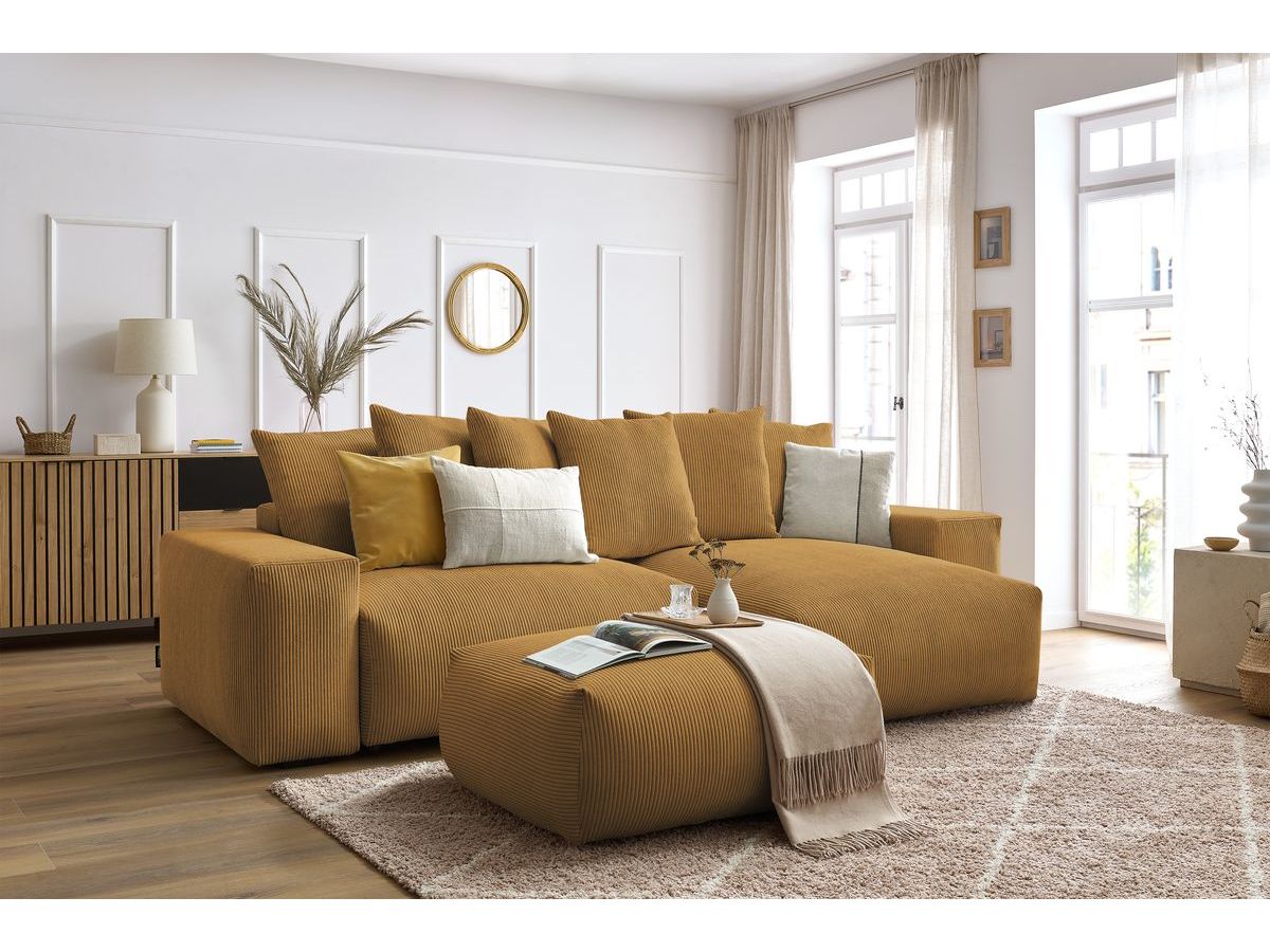 Canapé d'angle réversible convertible coffre VOLTAIRE avec pouf