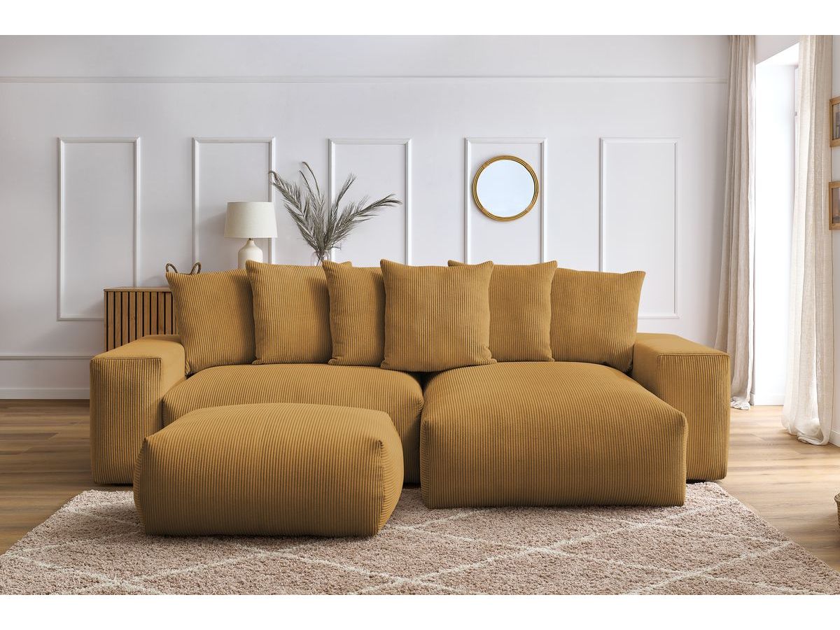 Canapé d'angle réversible convertible coffre VOLTAIRE avec pouf jaune — vue 5