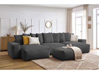 Canapé panoramique convertible coffre VOLTAIRE avec pouf