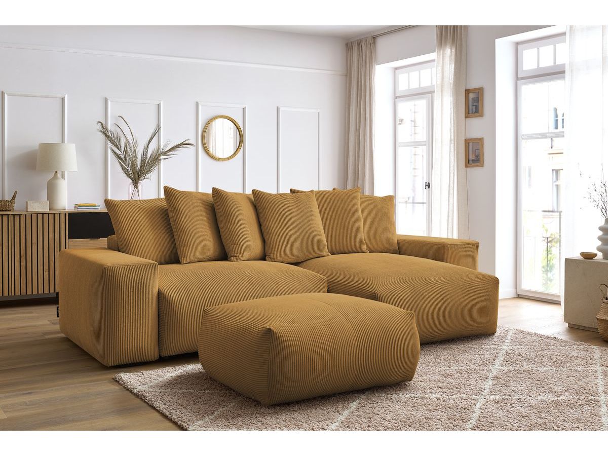 Canapé d'angle réversible convertible coffre VOLTAIRE avec pouf