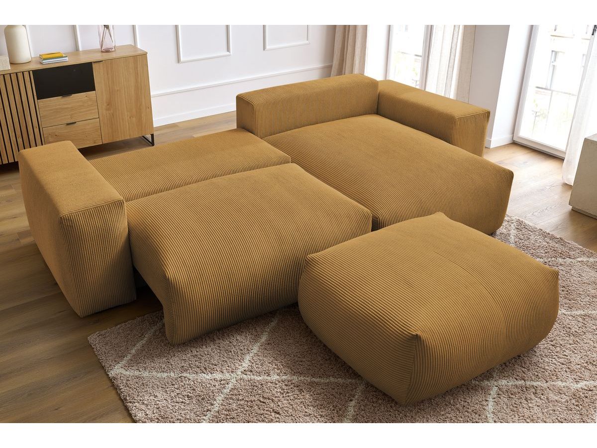 Canapé d'angle réversible convertible coffre VOLTAIRE avec pouf