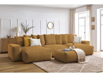 Canapé panoramique convertible coffre VOLTAIRE avec pouf