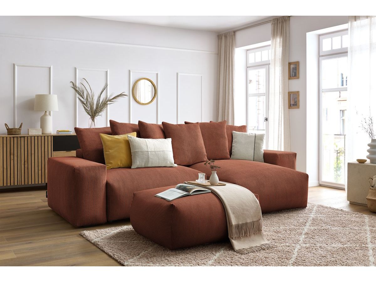 Canapé d'angle réversible convertible coffre VOLTAIRE avec pouf
