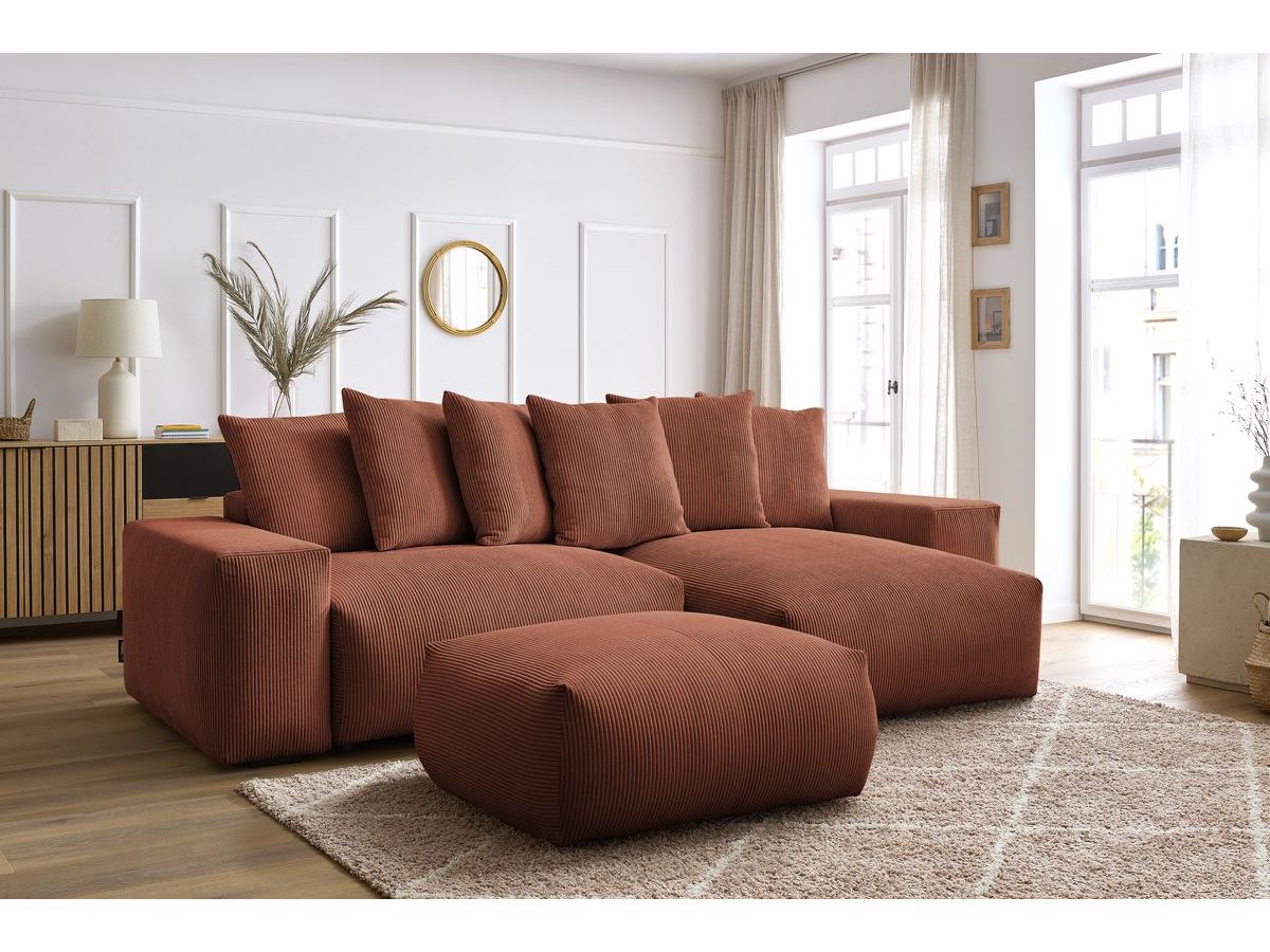 Canapé d'angle réversible convertible coffre VOLTAIRE avec pouf