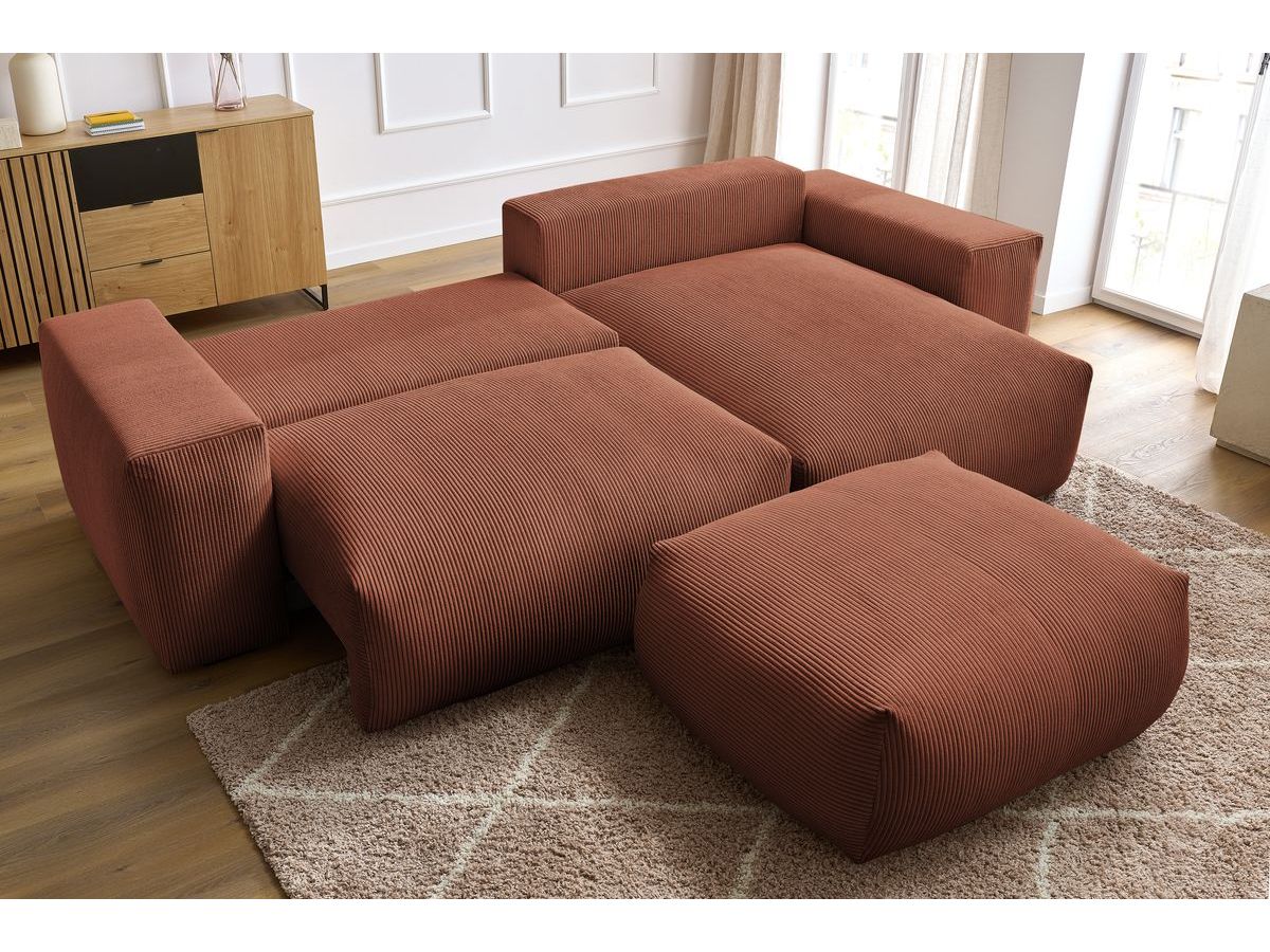 Canapé d'angle réversible convertible coffre VOLTAIRE avec pouf