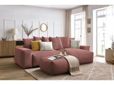 Canapé d'angle réversible convertible coffre VOLTAIRE avec pouf