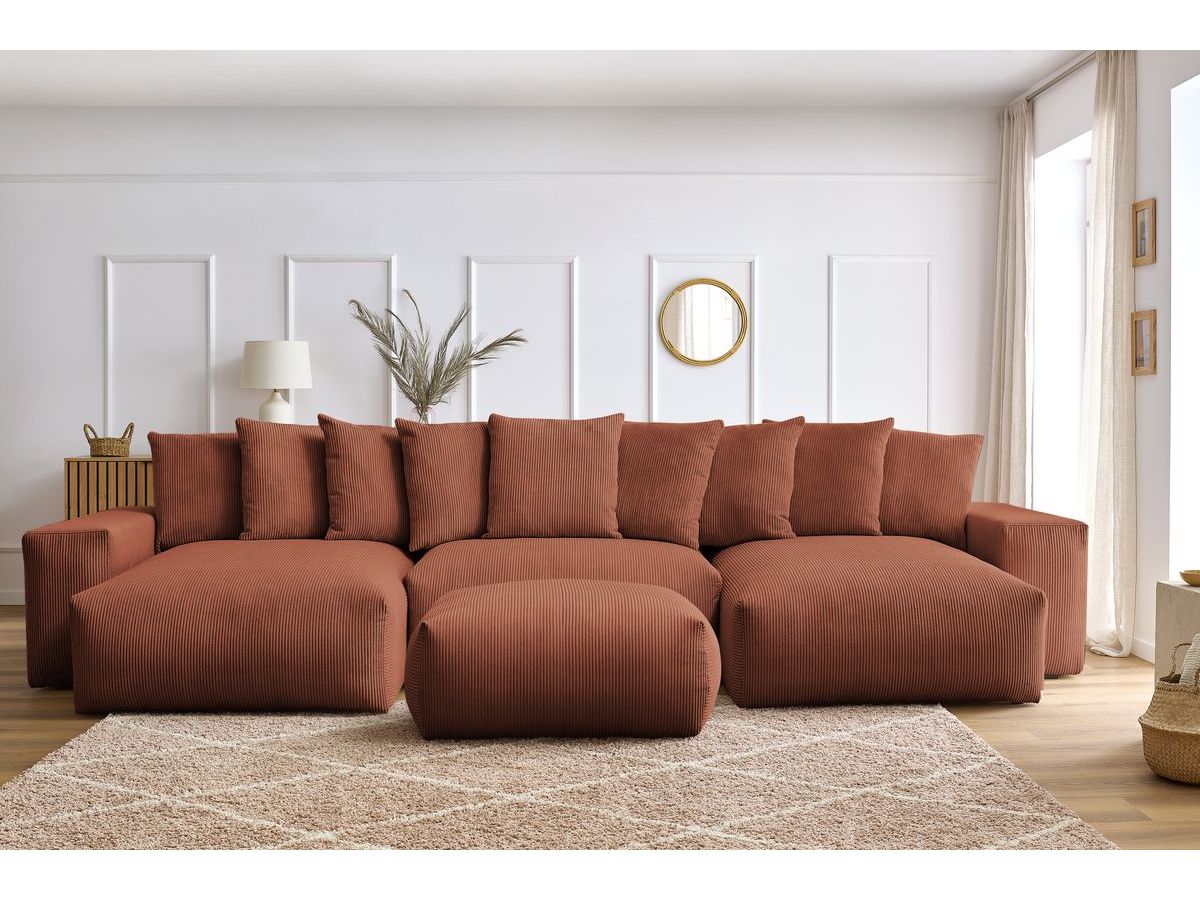 Canapé panoramique convertible coffre VOLTAIRE avec pouf orange — vue 5