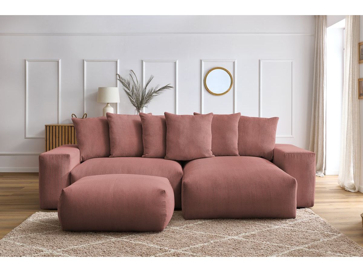 Canapé d'angle réversible convertible coffre VOLTAIRE avec pouf rose — vue 5