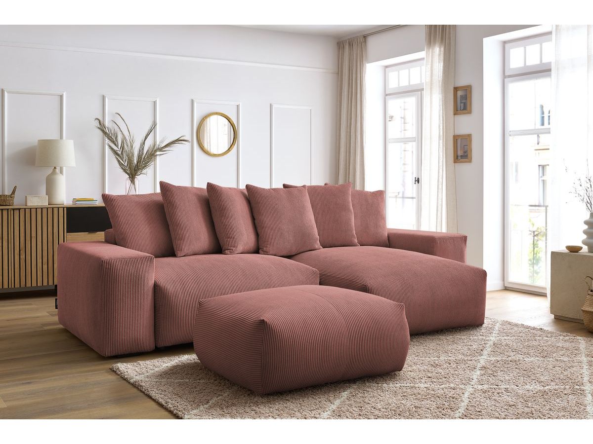 Canapé d'angle réversible convertible coffre VOLTAIRE avec pouf