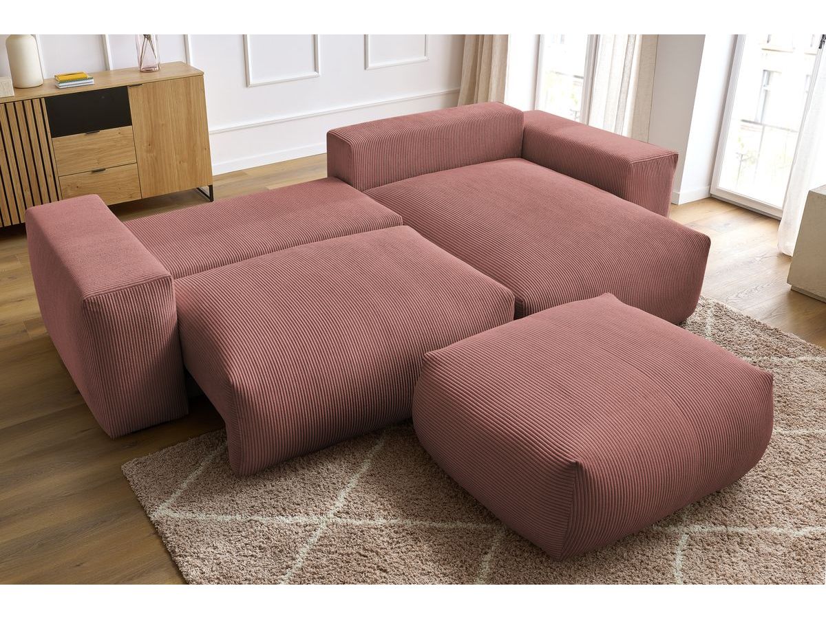 Canapé d'angle réversible convertible coffre VOLTAIRE avec pouf