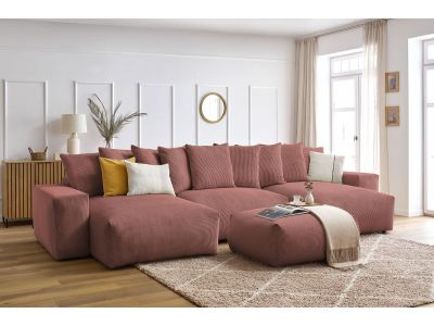 Canapé panoramique convertible coffre VOLTAIRE avec pouf