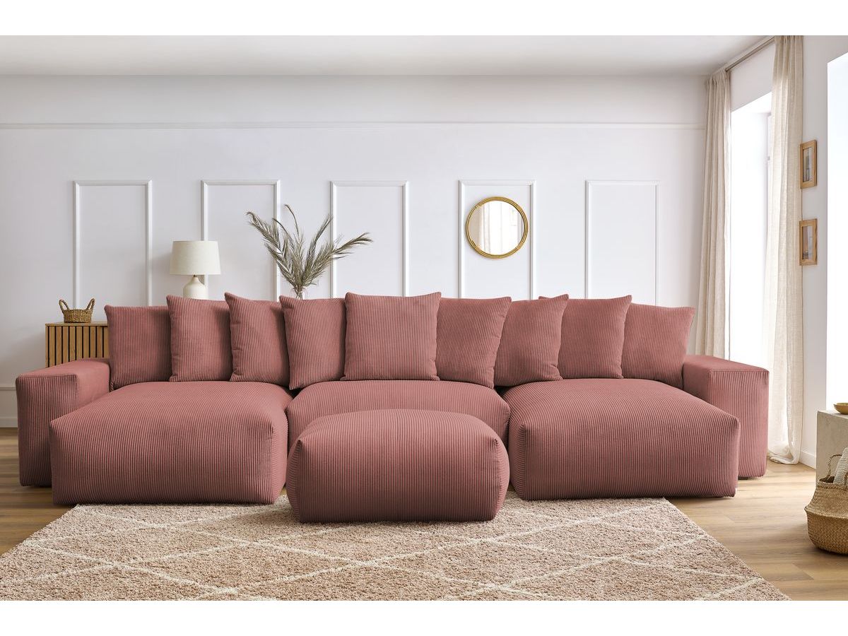Canapé panoramique convertible coffre VOLTAIRE avec pouf rose — vue 5