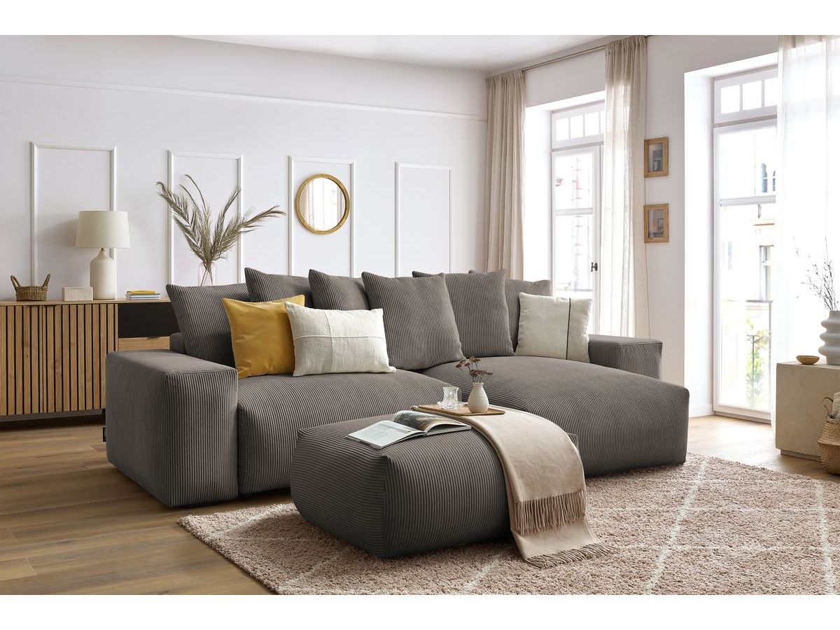 Canapé d'angle réversible convertible coffre VOLTAIRE avec pouf