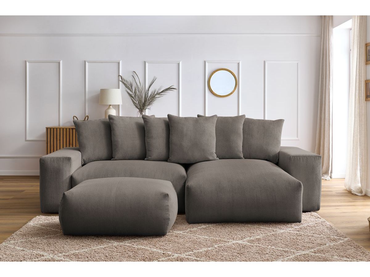 Canapé d'angle réversible convertible coffre VOLTAIRE avec pouf taupe — vue 5