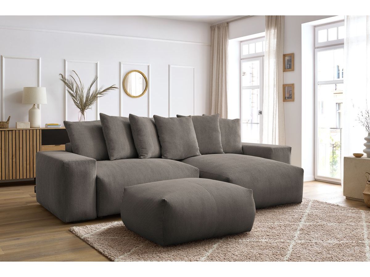 Canapé d'angle réversible convertible coffre VOLTAIRE avec pouf