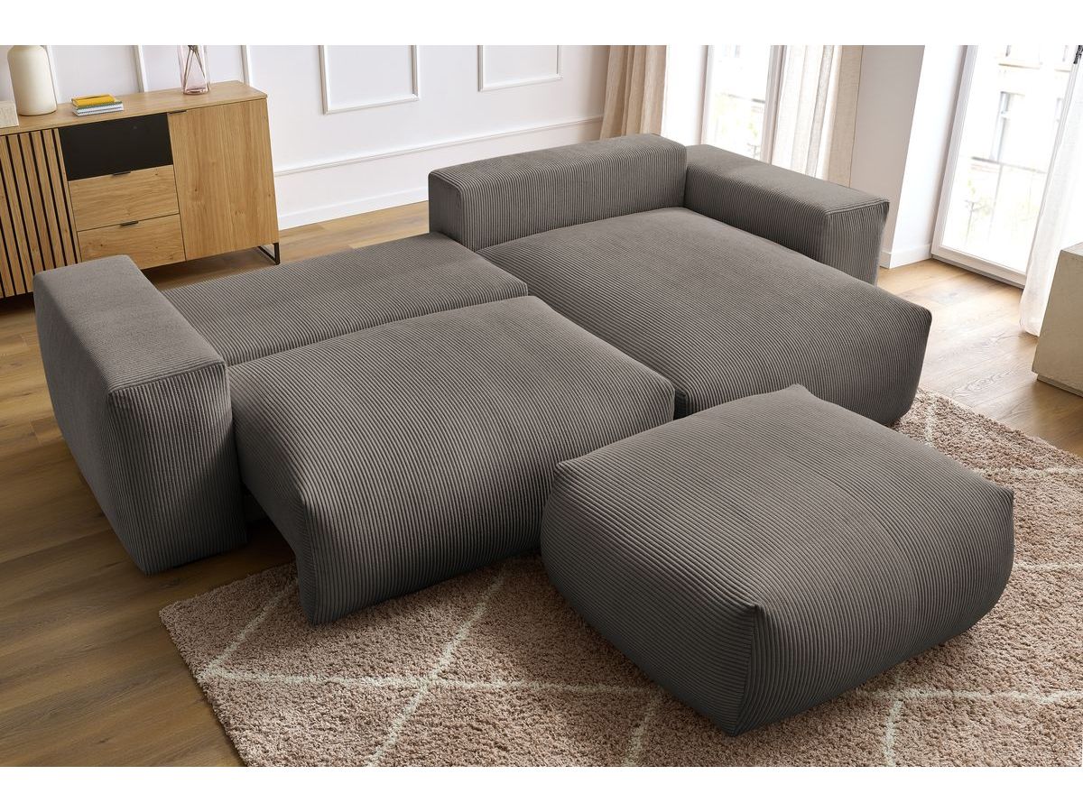 Canapé d'angle réversible convertible coffre VOLTAIRE avec pouf