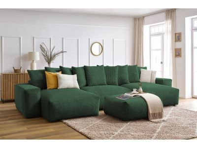 Canapé panoramique convertible coffre VOLTAIRE avec pouf