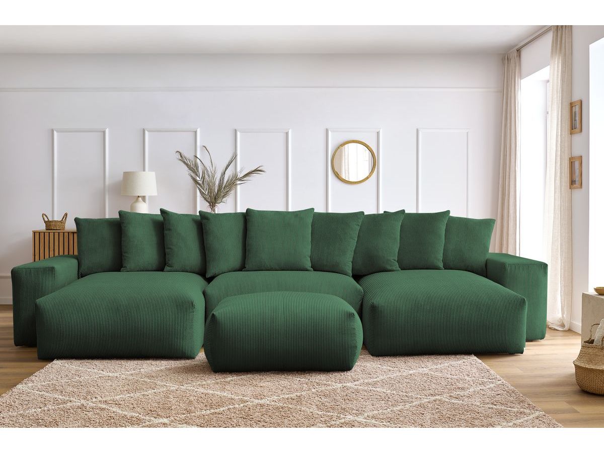Canapé panoramique convertible coffre VOLTAIRE avec pouf vert — vue 5