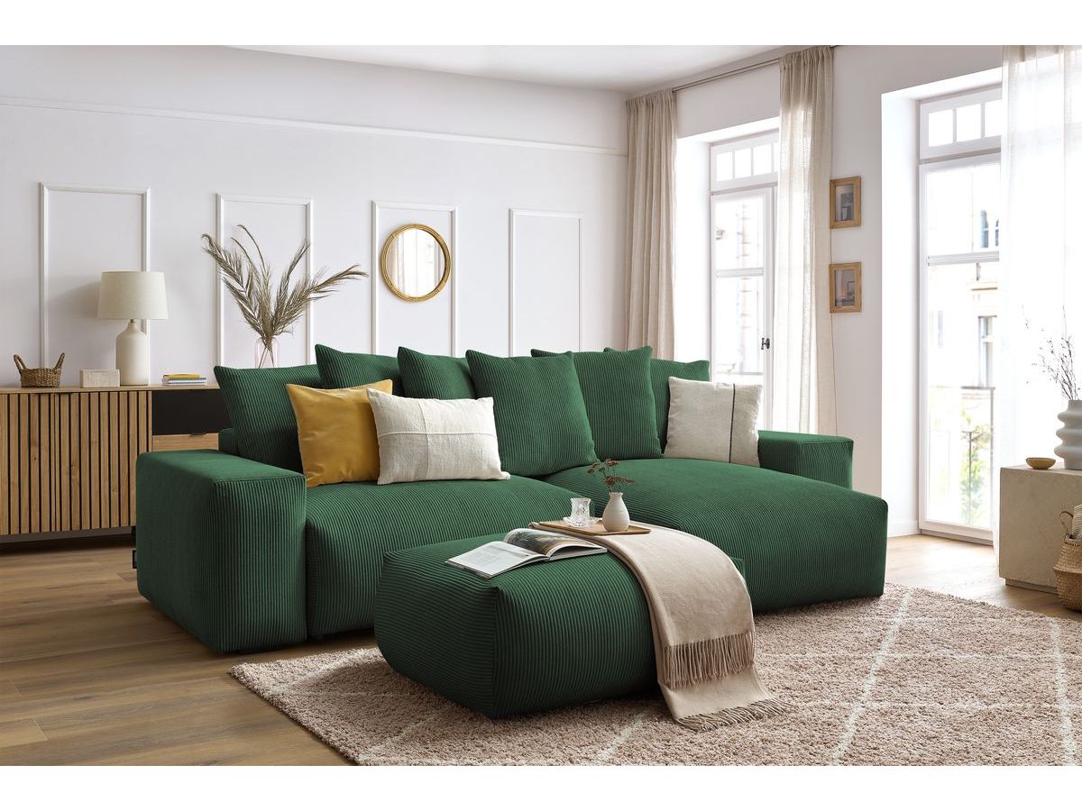 Canapé d'angle réversible convertible coffre VOLTAIRE avec pouf