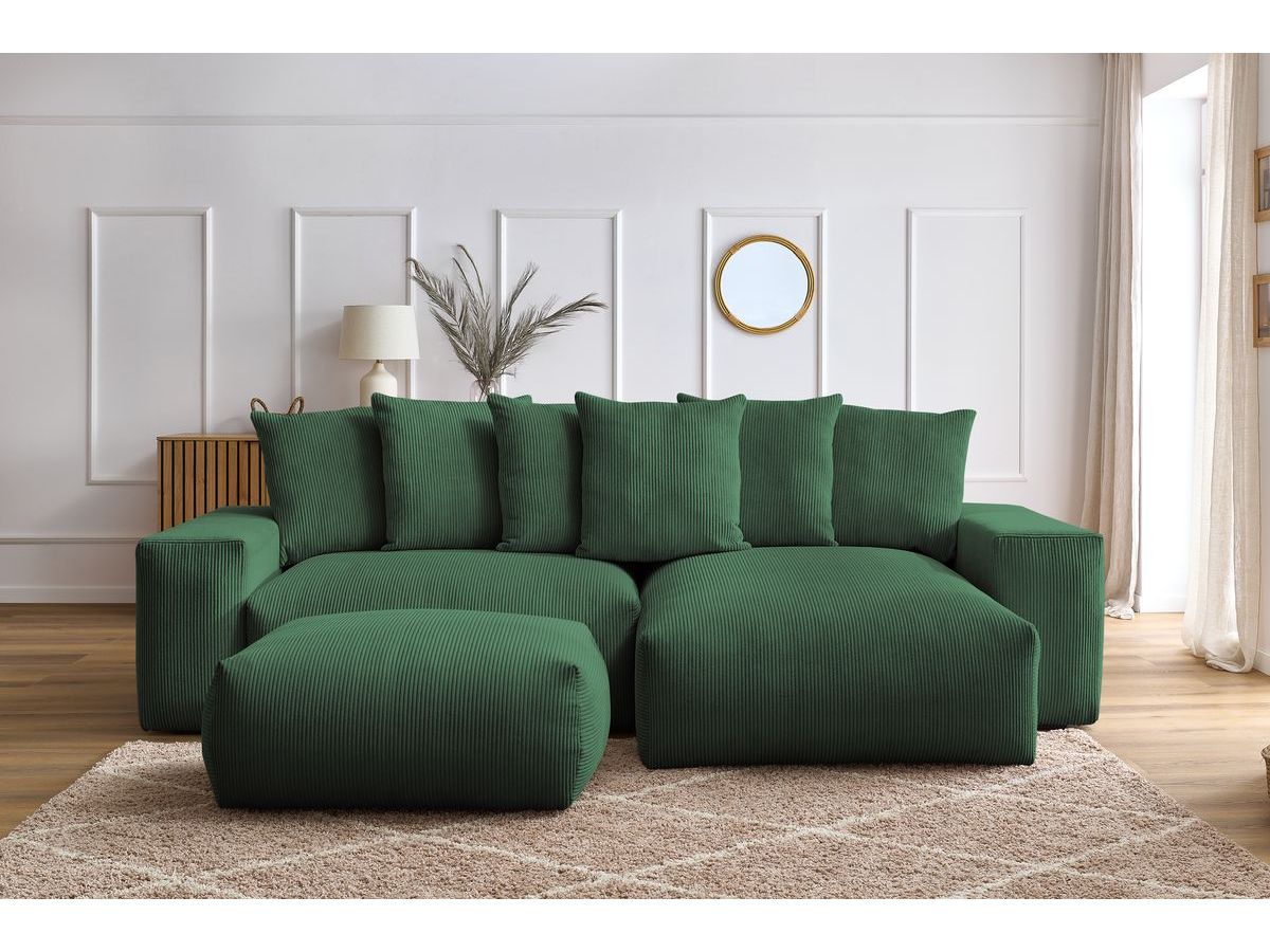 Canapé d'angle réversible convertible coffre VOLTAIRE avec pouf vert — vue 5
