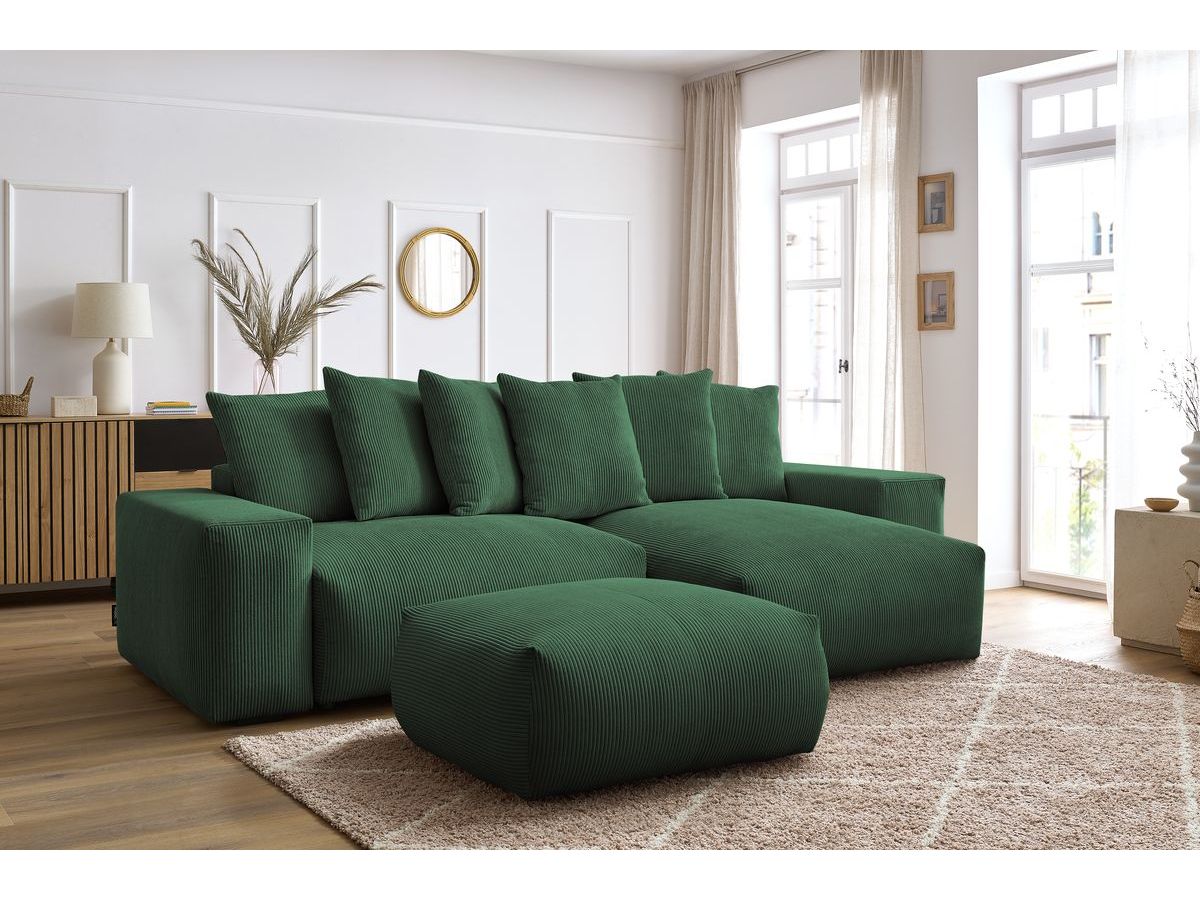 Canapé d'angle réversible convertible coffre VOLTAIRE avec pouf
